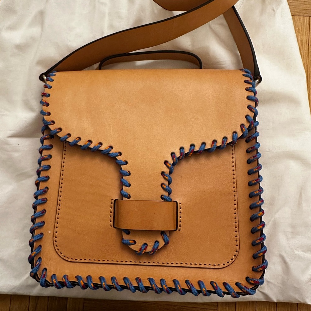 Rebecca Minkoff Tan Crossbody Bag with Blue Accents - Picture 2 of 6
